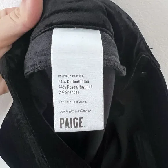 PAIGE Lou Lou Velvet Flare Pants Black Overdye Size 27 - Picture 8 of 9
